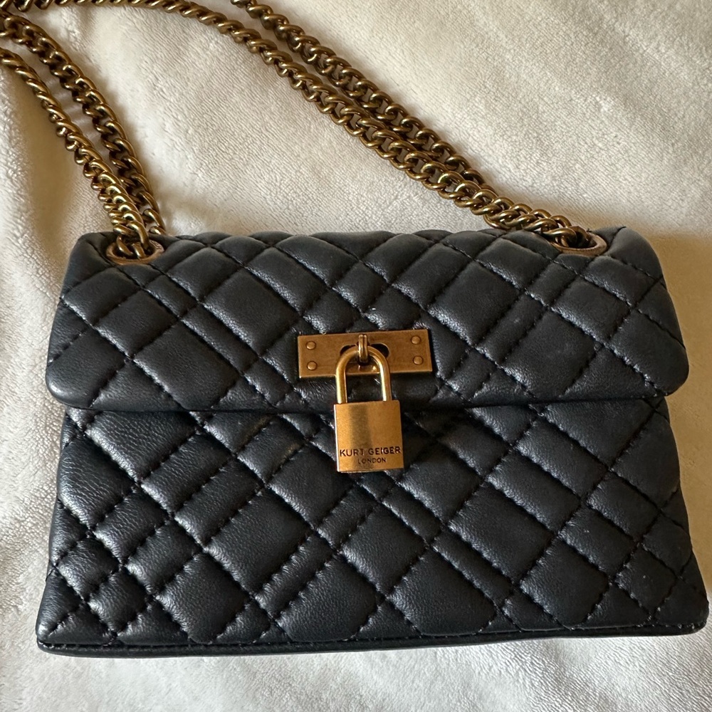 Kurt Geiger Black Quilted Bag with Gold Chain
